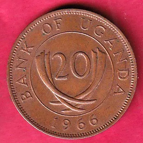 Bank Of Uganda 1966 Twenty Cent Copper Coin sk 154477