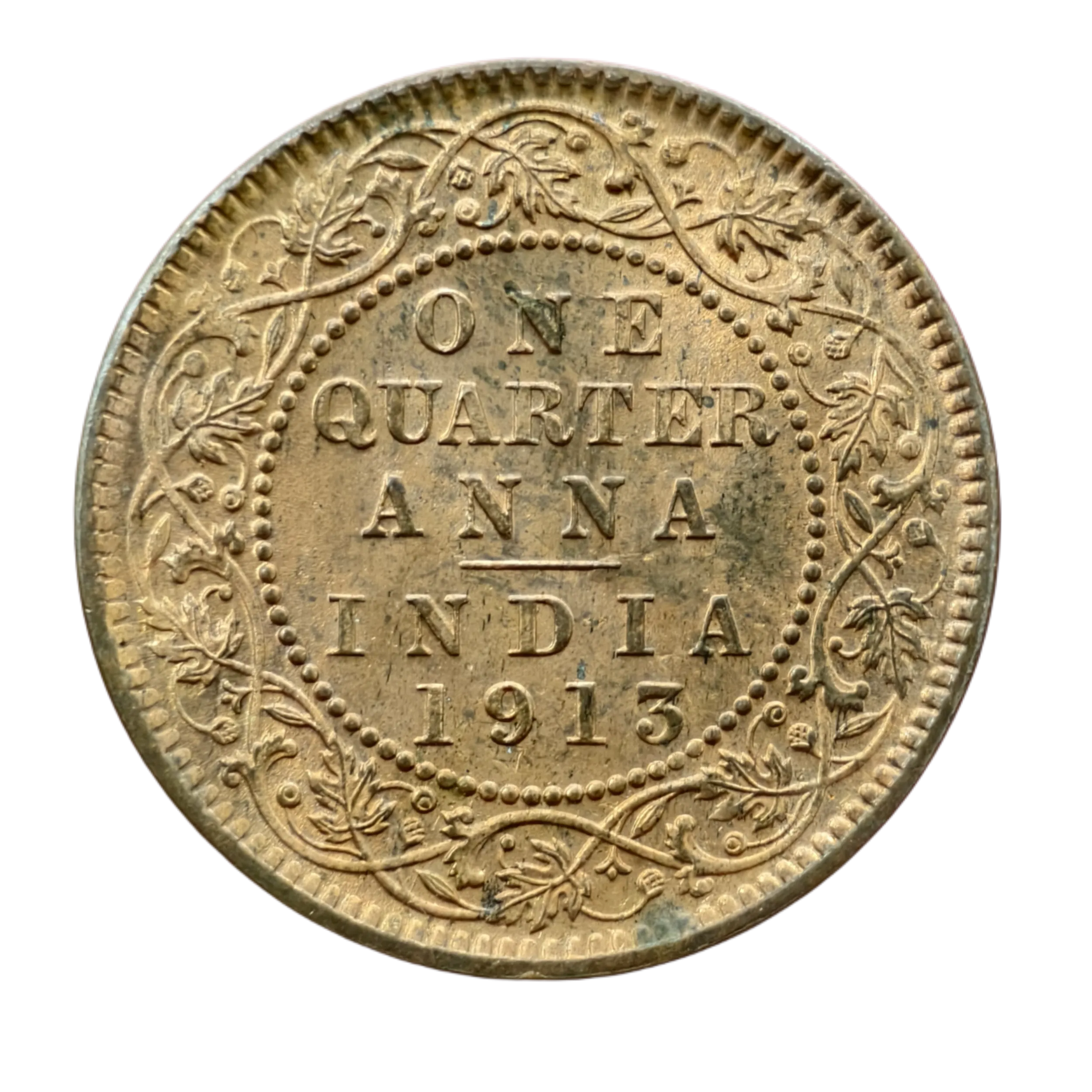 One Quarter Anna 1913 King George V Kolkata Mint GEM UNC