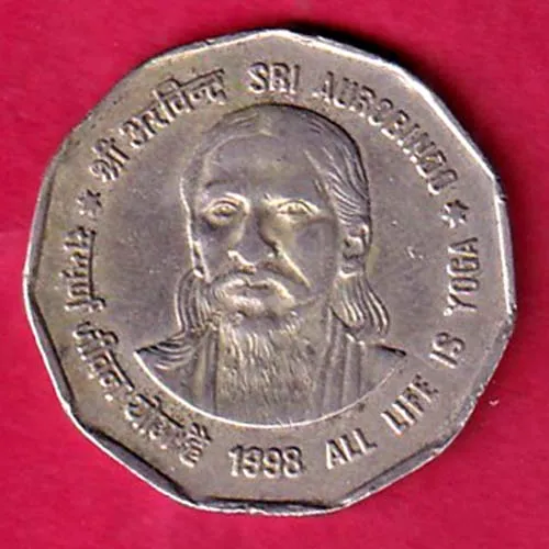 Republic India 1998 Shree Aurobindo All Life is Yoga 2 Rupee Coin sk 1563