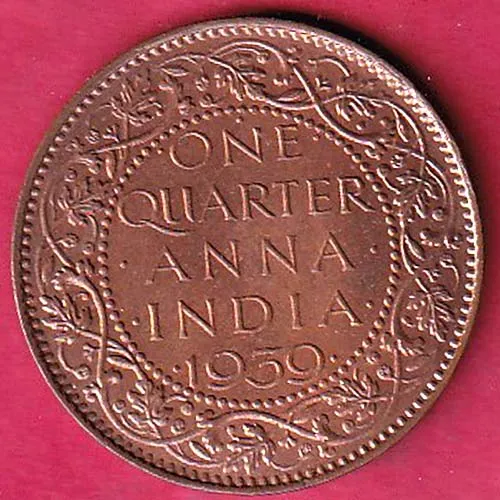 British India 1939 George Vi King One Quarter Anna Copper Coin sk 1576