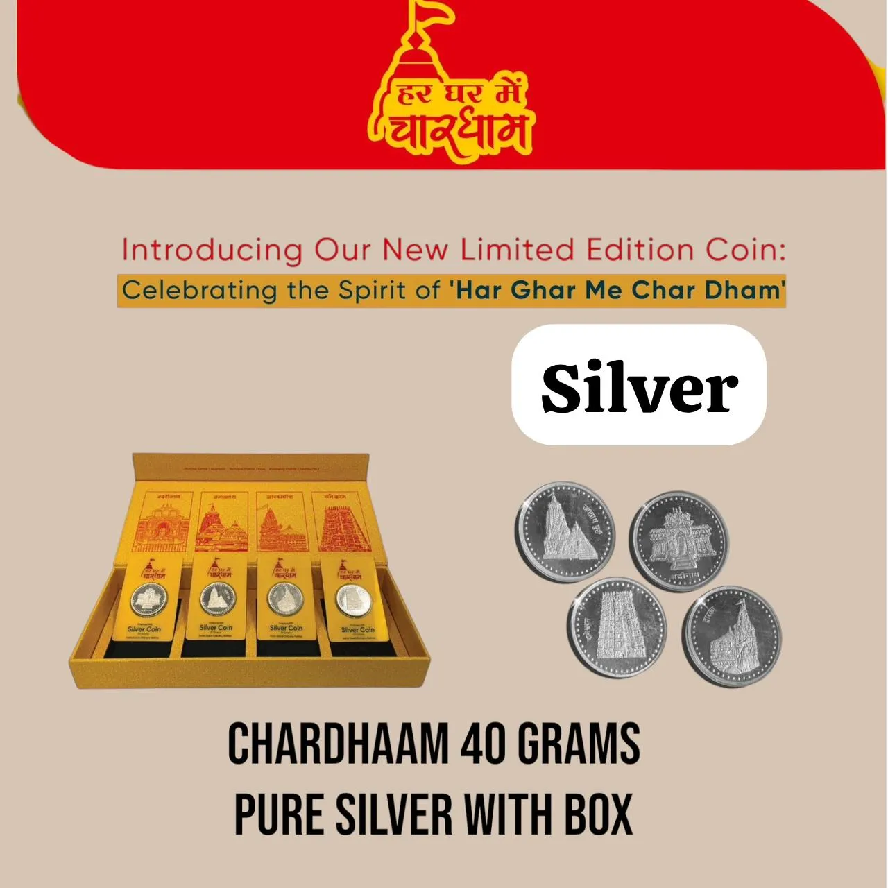 Chardhaam Pure Silver Coin Set weight 40 Grams