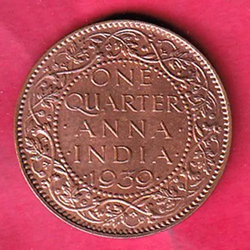 British India 1939 George VI King One Quarter Anna Copper Coin sk 1659