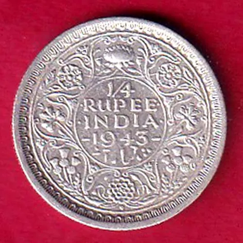 British India 1943 George V King Quarter Rupee Silver Cin sk 1686