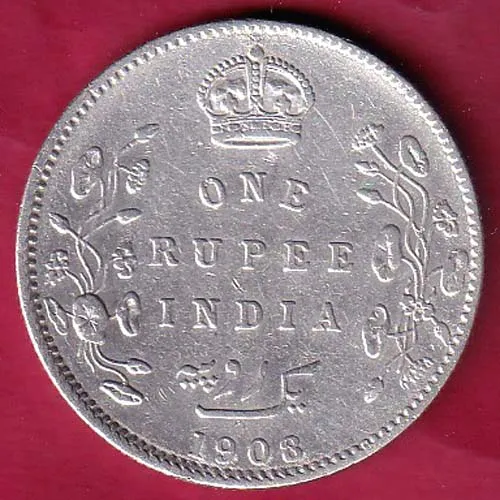 British India 1908 Edward Vii King One Rupee Silver Coin sk 1730