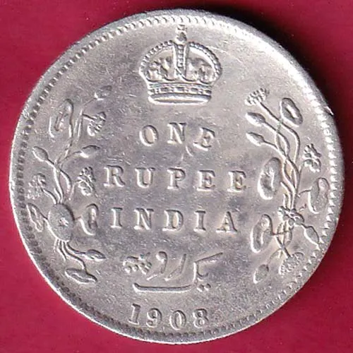 British India 1908 Edward Vii King  And  Emperor One Rupee Silver Coin sk 1736