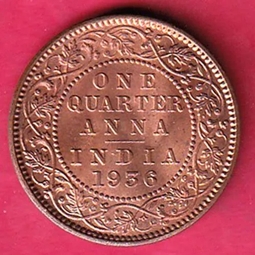 British India 1936 George V King One Quarter Anna Copper Coin sk 1739