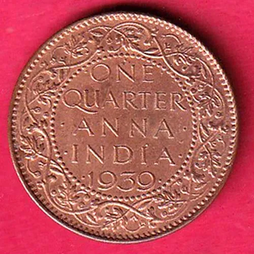 British India 1939 George Vi King One Quarter Anna Copper Coin sk 1746