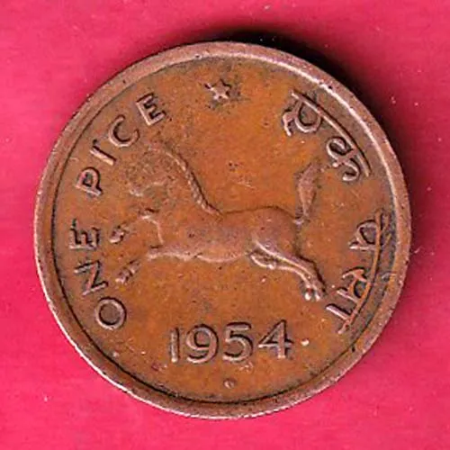 Goverment Of India 1954 hyderabad mint  One Pice Copper Coin sk1754