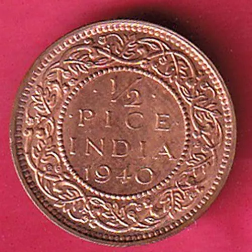 British India 1940George Vi King Half pice Copper  Coin sk 1809