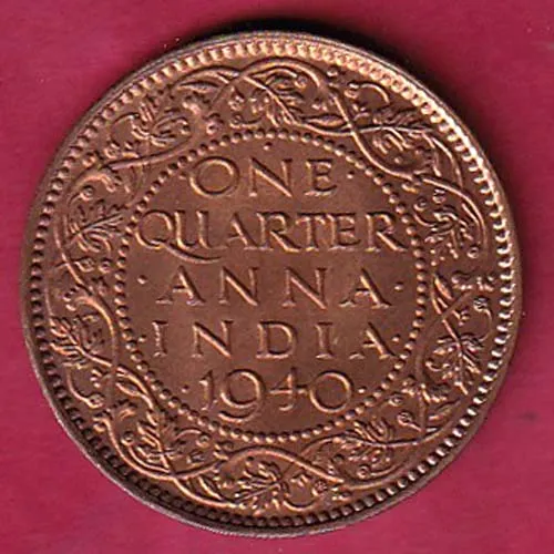 British India 1940 George VI King One Quarter Anna Copper Coin sk 1823