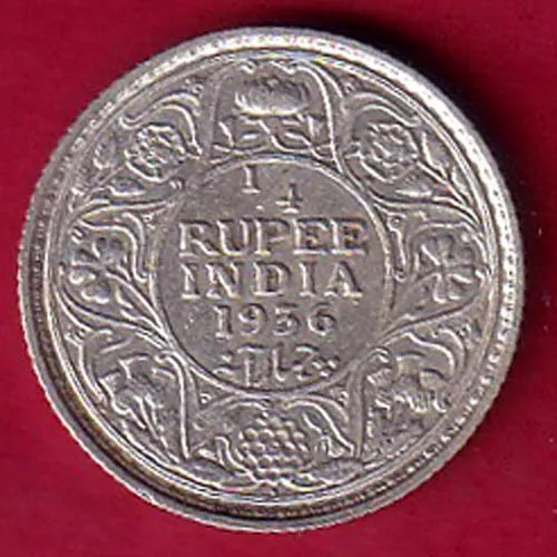 British India 1936 George V King Quarter Rupee Silver  Coin sk 1829