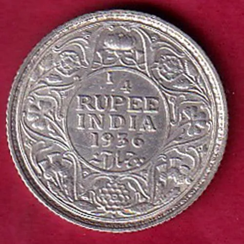 British India 1936 Bombay Mint George V King Quarter Rupee Silver  Coin sk 1836