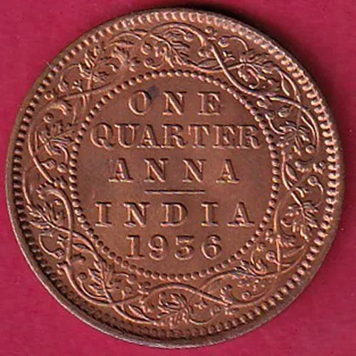 British India 1936 George VI King One Quarter Anna Copper Coin sk 1838