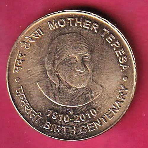 Republic India 1910  2010 Mother Teresa Birth Centenary 5 rupee coin sk 1859