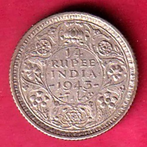 British India 1943 George VI King One Quarter rupee Coin sk 1875