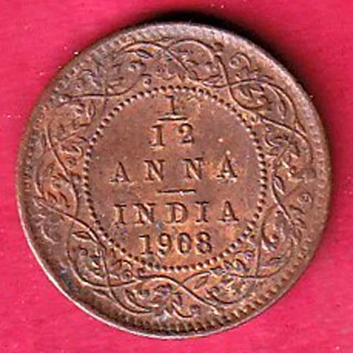 British India 1908 Edward Vii  King Anna Copper Coin sk 1879