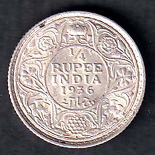 British India 1936 George v king Quarter Rupee Silver Coin sk 1923