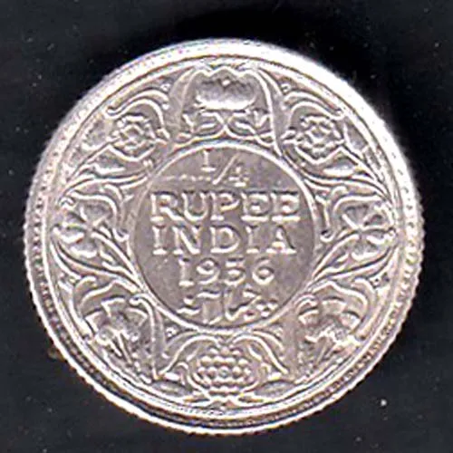 British India 1936 George V King Emperor  Quarter Rupee Coin sk 1932