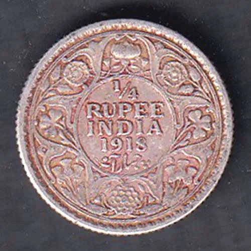 British India 1918 George V King Emperor Quarter Rupee Coin sk 1933