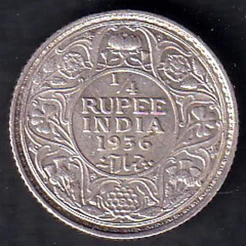 British India 1936 George V King Emperor Quarter rupee Coin sk 1947