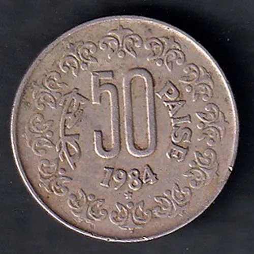 Republic India 1984 Hyderabad Mint 50 Paisa Coin sk 1962