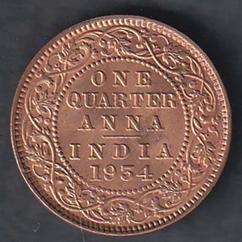 British India 1934 George V King Emperor One Quarter Anna Copper Coin sk 1972