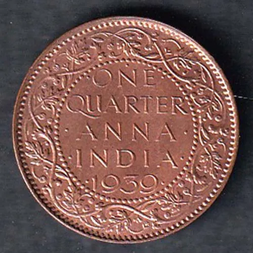 British India 1939 George VI King  One Qurter Anna Copper Coin sk1976