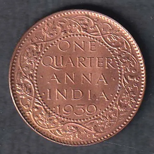 British India 1939 George VI King  One Qurter Anna Copper Coin sk1983