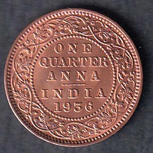 British India 1936 George V King One Quarter Anna Copper Coin sk 1985