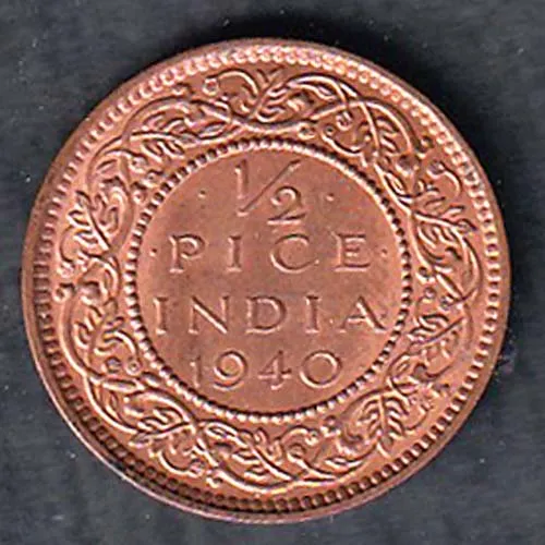 British India 1940 George Vi King Half Pice Copper Coin sk 1990