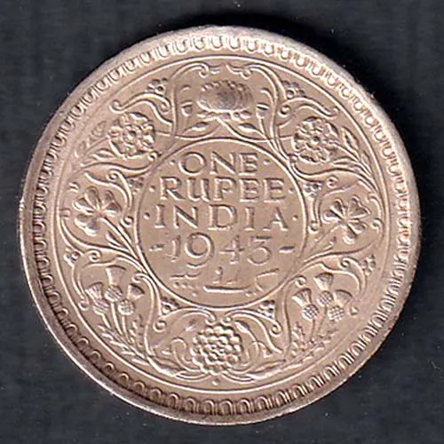 British India 1943 George VI King Emperor One  rupee silver Coin sk 2000