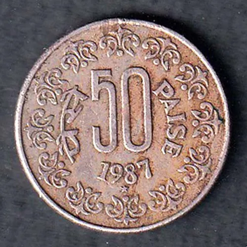 Republic India 1987 Hyderabad Mint 50 Paisa Coin sk 2001