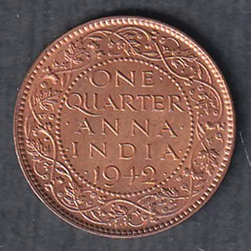 British India 1942 George vi King Emperor One Quarter Anna Copper Coin sk 2002