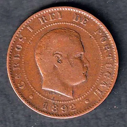 10 Reis 1892 Portugal Carlos I REI DE Bronze Coin sk 2005