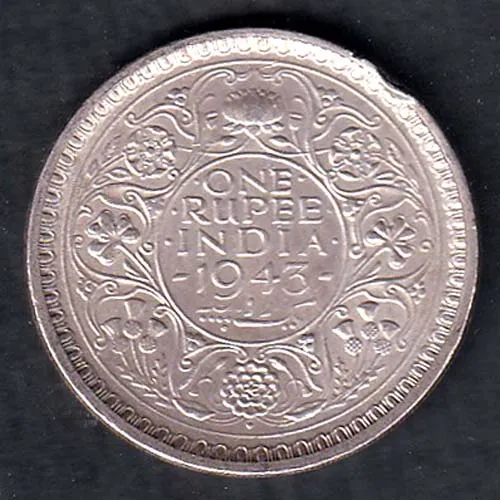 British India 1943 George VI King Emperor One  rupee silver Coin sk 2013