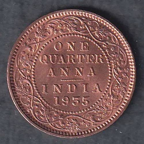 British India 1935 George V King Emperor One Quarter Anna Copper Coin sk 2018