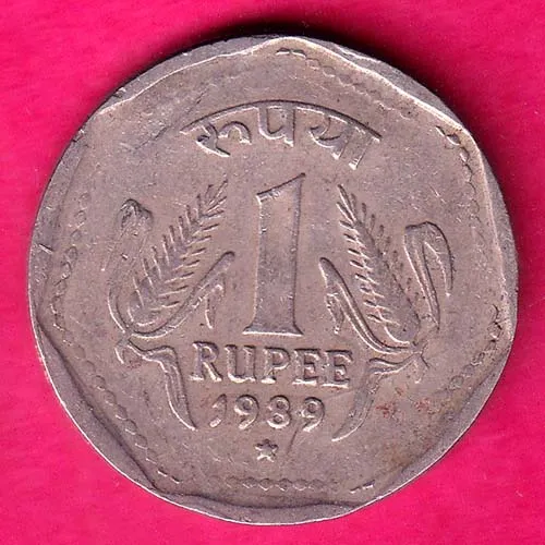 Republic India 1989 Hyderabad Mint 1 Rupee Rare Coin HSK 73