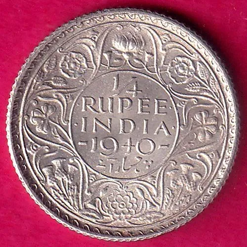 British India 1940 George VI Quarter Rupee Rare Coin  HSK 78