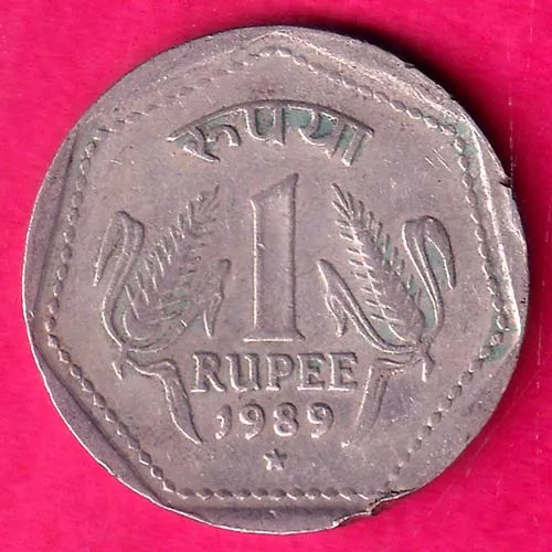 Republic India 1989 Hyderabad Mint One Rupee Rare Coin HSK 79