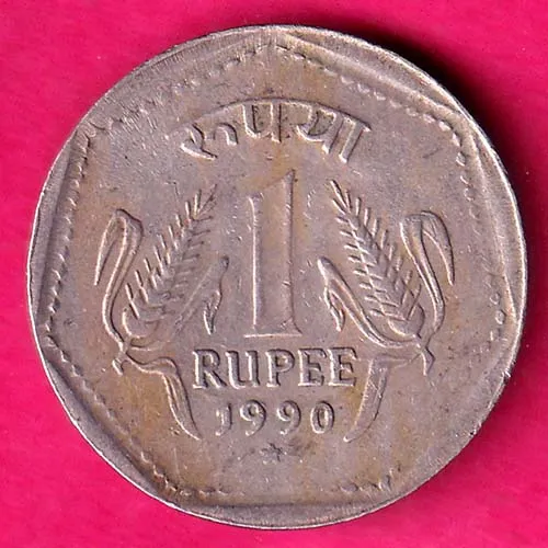 Republic India 1990 Hyderabad Mint One Rupee Rare Coin HSK 80