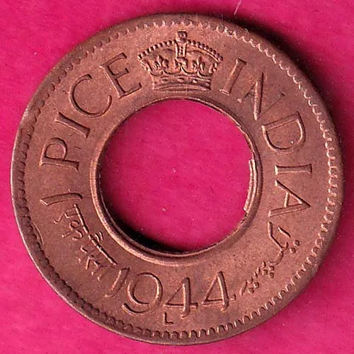 British India 1944 Lahore Mint George VI King 1 Pice Copper CoinHSK 81