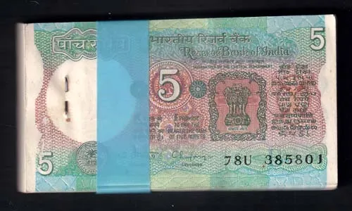 5 Rupee note Bundle Republic India 78U 385801 C Rangarajan signed Bundle sk 2038