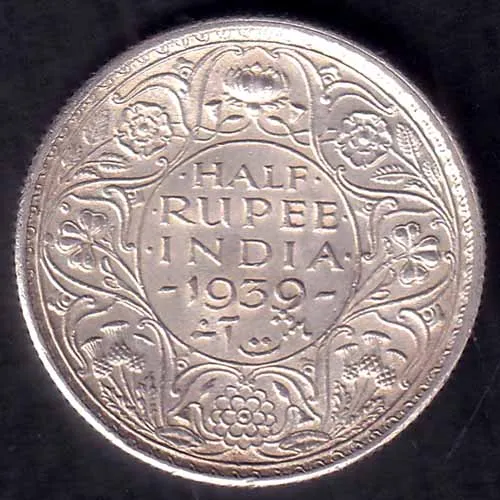 British India 1939 George VI King Half Rupee Silver Coin HSK 104