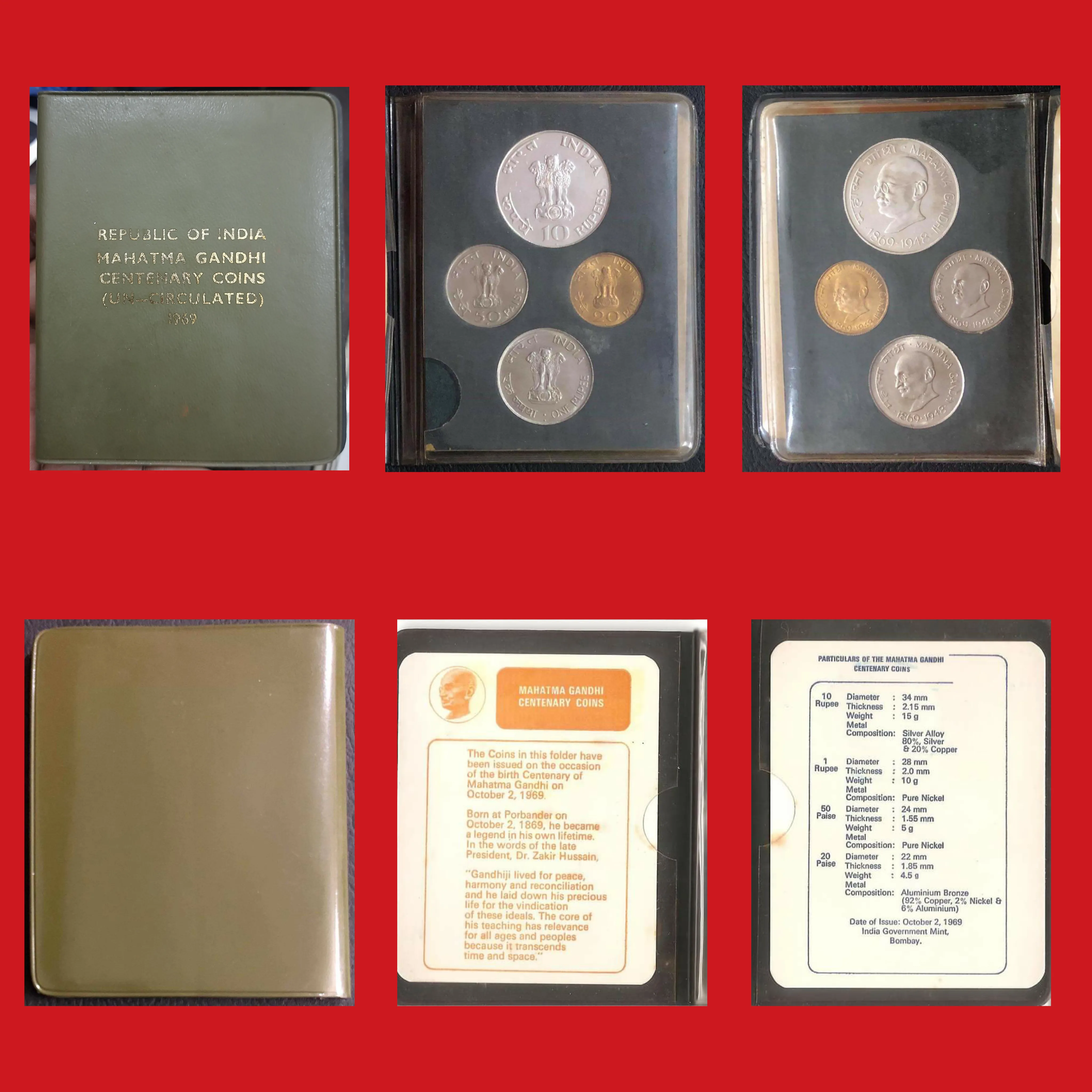 1969 mahatma gandhi unc set of 4 coins