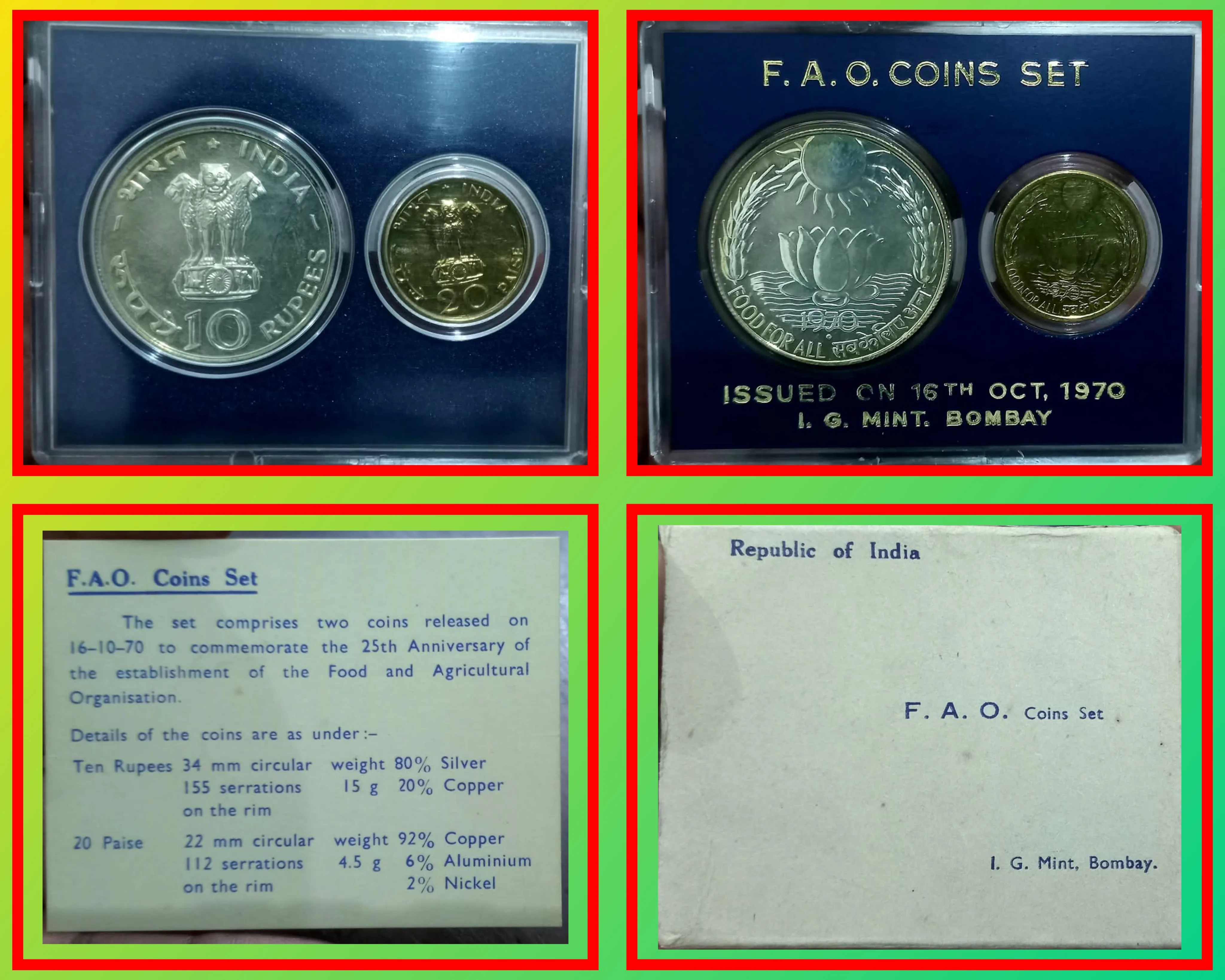 1970 food for all fao sun and lotus unc set mumbai mint