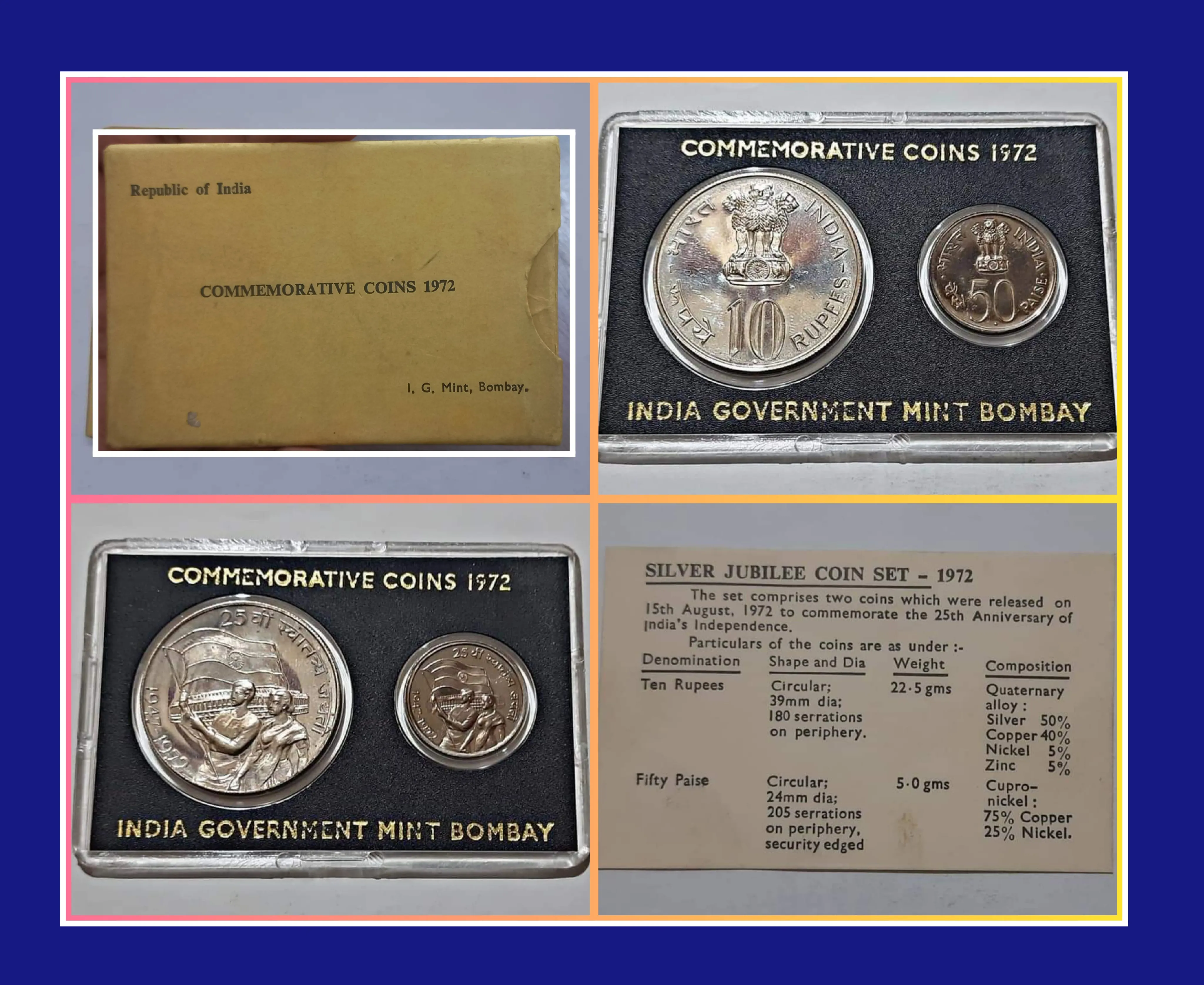 1972 25th anniversary of independence unc set mumbai mint