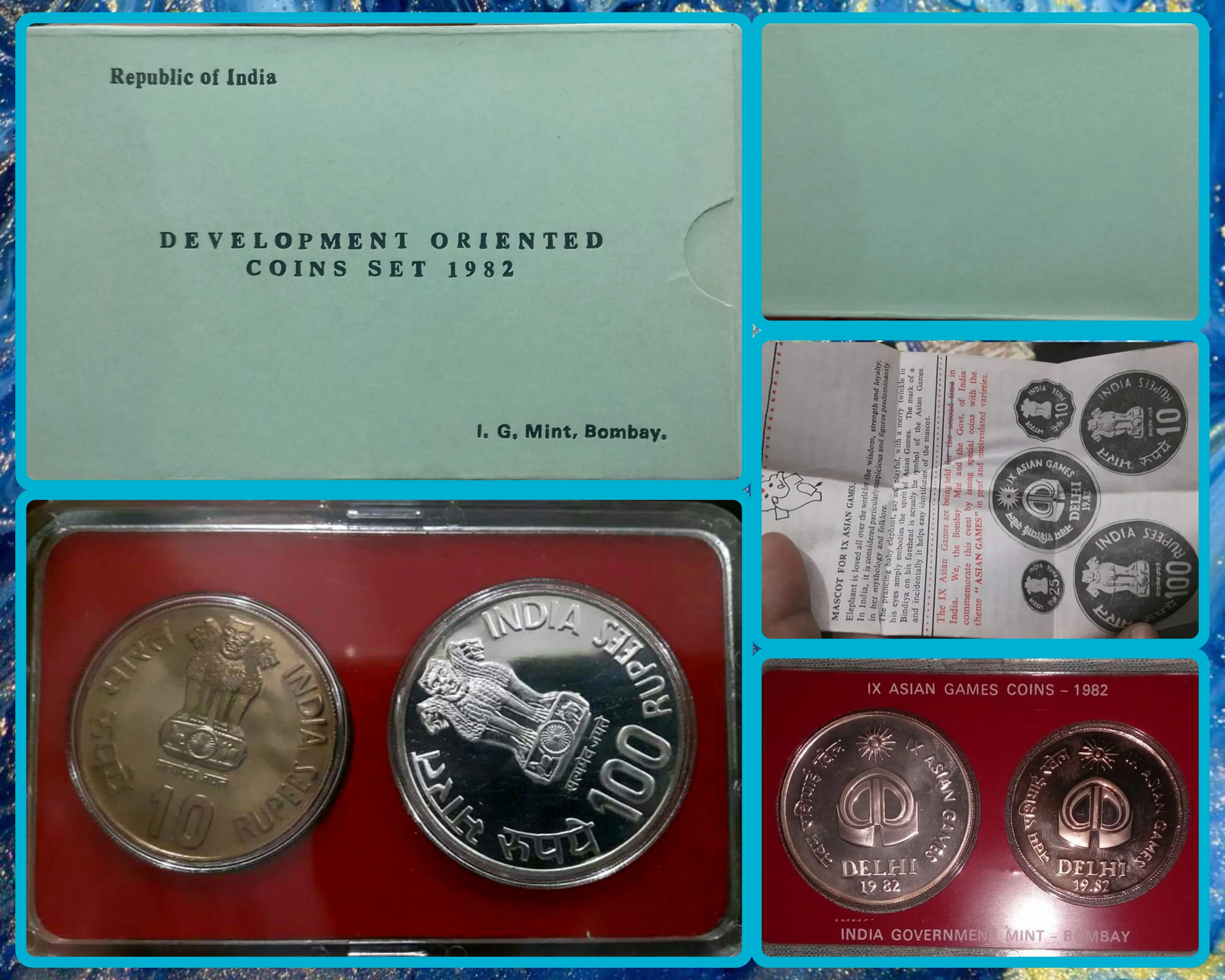 1982 asian games 2 coin unc set mumbai mint