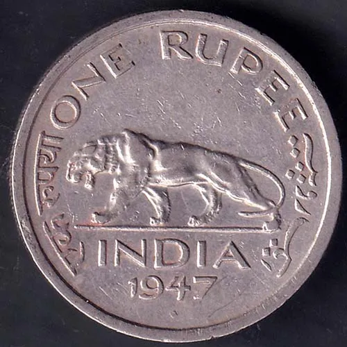 British India 1947 George VI King Emperor One Rupee Coin HSK 106