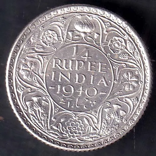 British India 1940 George VI Quarter Rupee Rare Coin HSK 117