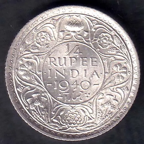 British India 1940 George VI Quarter Rupee Rare Coin HSK 126